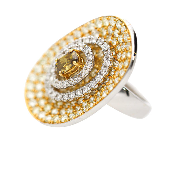 5 Carat Fancy Brown & Yellow Diamond Pave 18K Gold Tilted Shield Ring