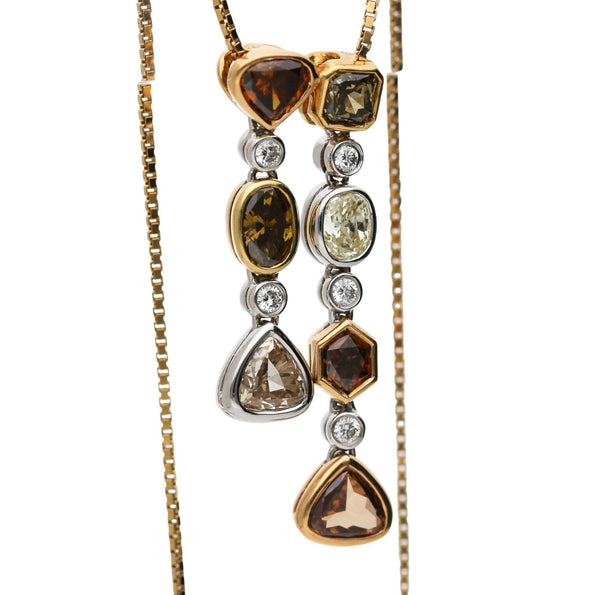 5 Carat Fancy Multicolor Diamond in 18K Two Tone Gold Dual Drop Pendant Necklace