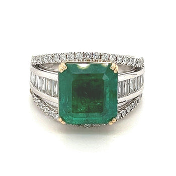 5 Carat Natural Emerald and Baguette Diamond 14k White Gold Art Deco Ring – Assay Jewelers