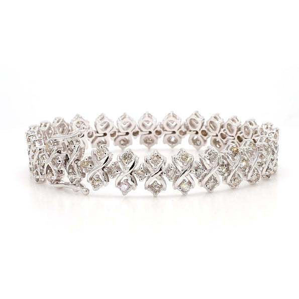 5 Carat Round Diamond H-I SI Interwoven X-Link 18K White Gold Bracelet 7 Inch