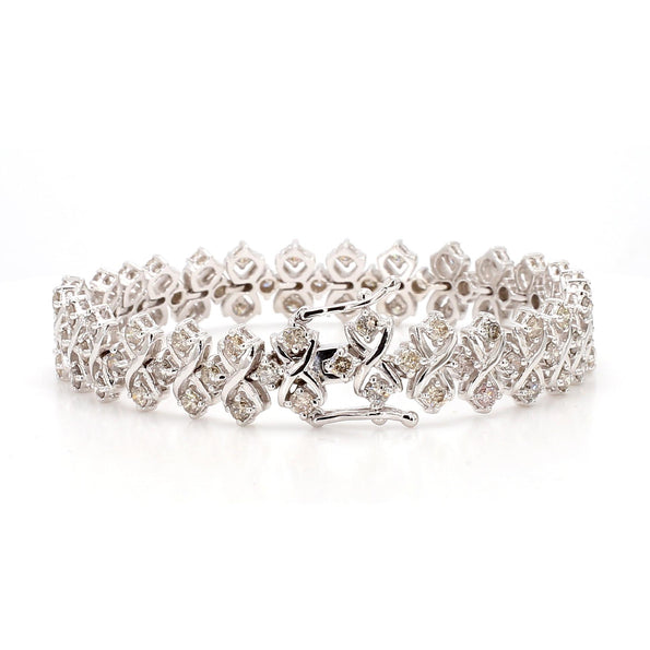 5 Carat Round Diamond H-I SI Interwoven X-Link 18K White Gold Bracelet 7 Inch