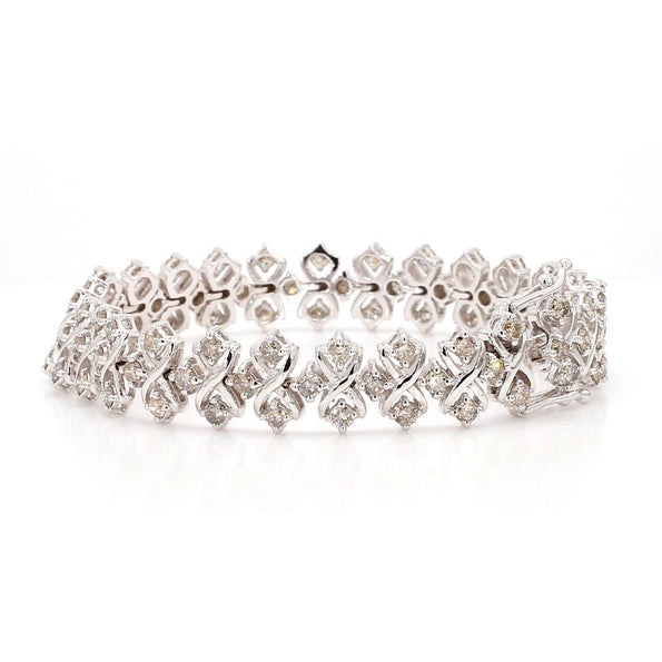 5 Carat Round Diamond H-I SI Interwoven X-Link 18K White Gold Bracelet 7 Inch