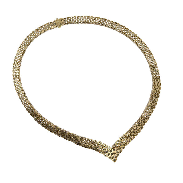 50 Carat Round Brilliant Diamond in 18K Yellow Gold Three Row V Shape Necklace