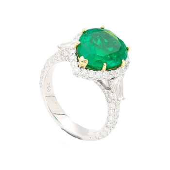 5.12 Carat Pear Cut Colombian Emerald Ring with Baguette Diamond Sides in 18K Gold – Assay Jewelers