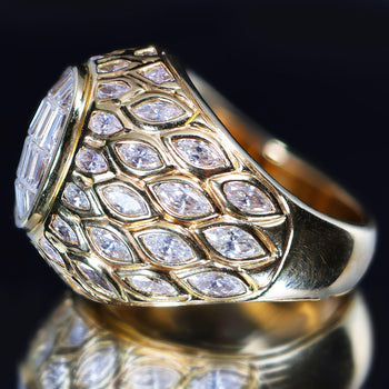 5.20 Carat Baguette Marquise Cut Diamond 18K Yellow Gold Cluster Dome Mens Ring – Assay Jewelers
