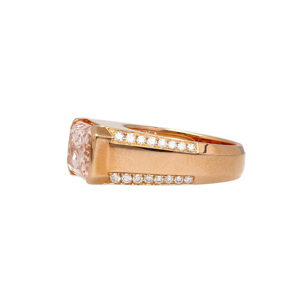 5.28 Carat Radiant Cut Vivid Pink Lab Diamond East West Half Bezel Ring