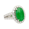 5.32 Carat Type A Jadeite Jade and Diamond Halo Ring in 18K White Gold