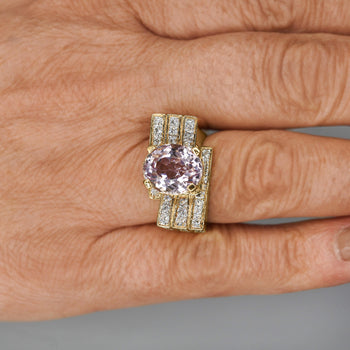 5.5 Carat Oval Kunzite & Diamond Channel 18K Gold Multi-Row Cocktail Ring – Assay Jewelers