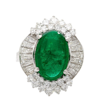 5.51 Carat Cabochon Cut Emerald & Diamond Platinum Ballerina Ring – Assay Jewelers