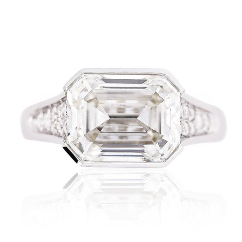 5.53 Carat Emerald Cut Lab Grown Diamond Half Bezel White Gold Ring
