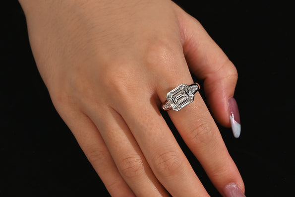 5.53 Carat Emerald Cut Lab Grown Diamond Half Bezel White Gold Ring