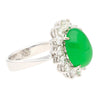 5.74ct Grade A Green Jade with Round-Cut Diamond Halo Ring