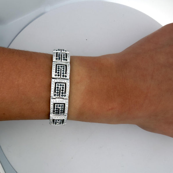 5.75 Carat Black & White Diamond in 18K White Gold Greek Key Bracelet