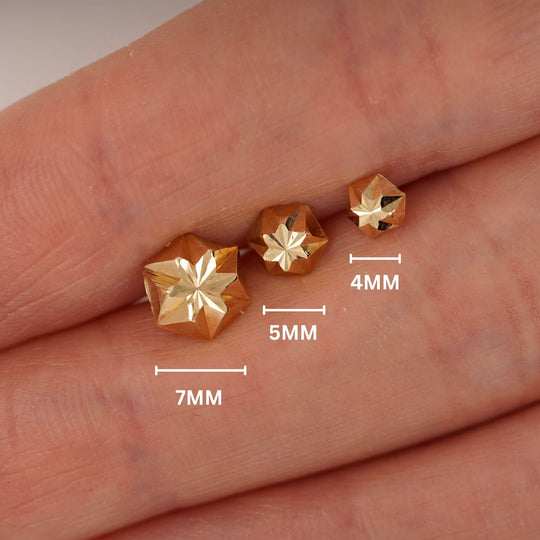 5mm 14K Gold Diamond Cut Hexagon Star Stud Earrings Screw Back