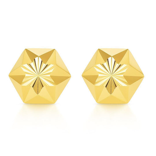 5mm 14K Gold Diamond Cut Hexagon Star Stud Earrings Screw Back