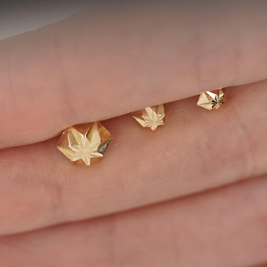 5mm 14K Gold Diamond Cut Hexagon Star Stud Earrings Screw Back