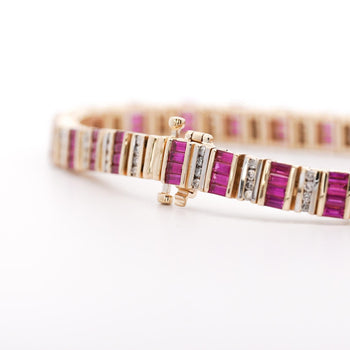 6 Carat Baguette-Cut Ruby & Diamond 14K Gold Link Bracelet – Assay Jewelers