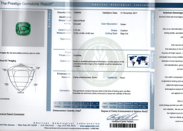 6.19 Carat No Oil Colombian Emerald Ring AGL Certified