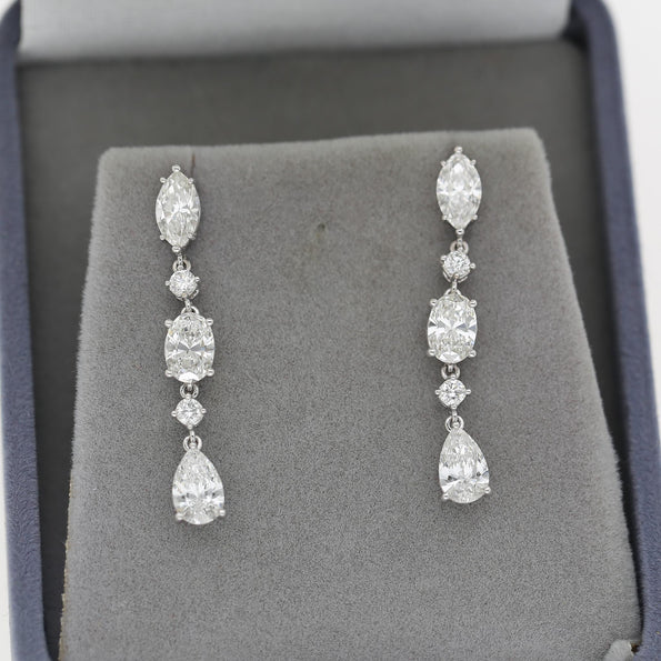 6.5 Carat Multi Shape Diamond Marquise-Oval-Pear Linear Drop Earring