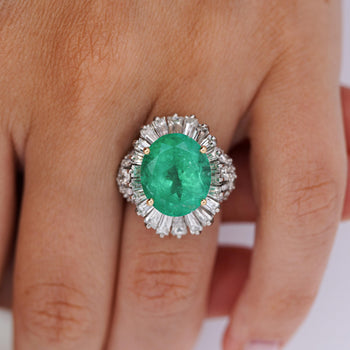 6.8 Carat Oval Cut Colombian Emerald and Diamond Platinum Ring – Assay Jewelers