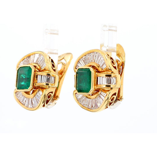 7 Carat Emerald & Baguette Diamond 18K Gold Ballerina Statement Earrings