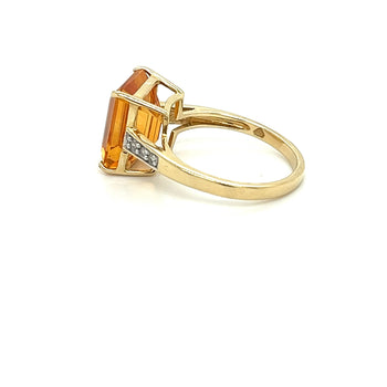 7 Carat Emerald Cut Citrine and Round Cut Diamond Ring in 14k Yellow Gold – Assay Jewelers