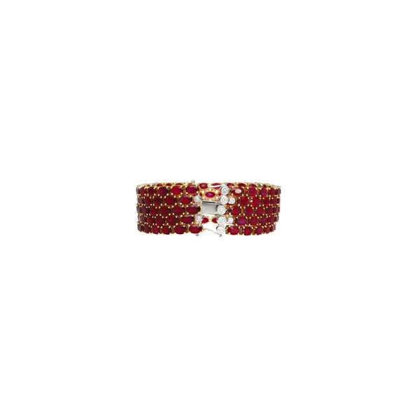 72 Carat Oval Ruby 5-Row Multi Link Tennis Bracelet in 18K Gold