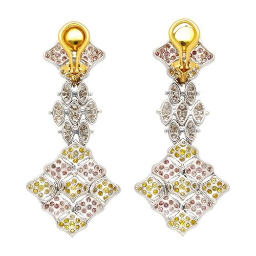 7.50ct Tricolor Diamond Drop Earrings in 18K White, Yellow, Rose Gold