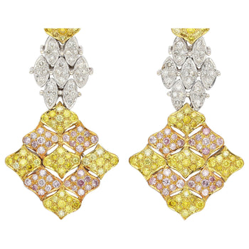 7.50ct Tricolor Diamond Drop Earrings in 18K White, Yellow, Rose Gold – Assay Jewelers