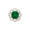 7.60 Carat Colombian Emerald GRS Certified Cushion Cut Minor Oil Diamond Ring