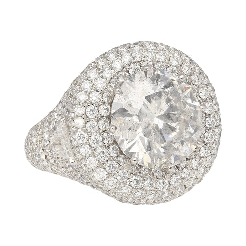 7.71 Carat Round Cut I2 Natural Diamond Cluster Ring in 18K White Gold