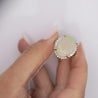 7.86 Carat Natural White Opal and Diamond Halo Platinum Ring