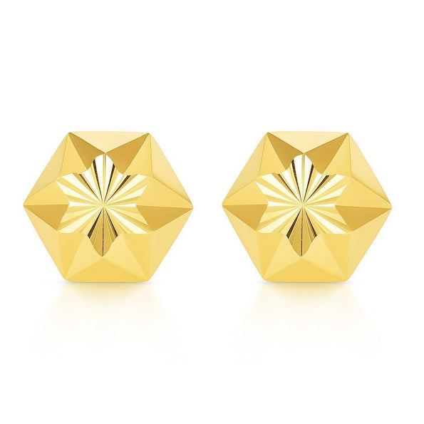 7mm 14K Gold Diamond Cut Hexagon Star Stud Earrings