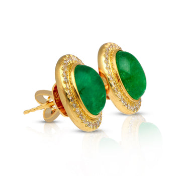 8.47 Carat Cabochon Emerald and Diamond Halo Earrings in 18K Gold – Assay Jewelers