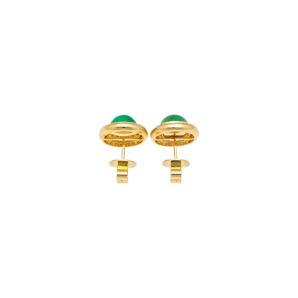8.47 Carat Cabochon Emerald and Diamond Halo Earrings in 18K Gold