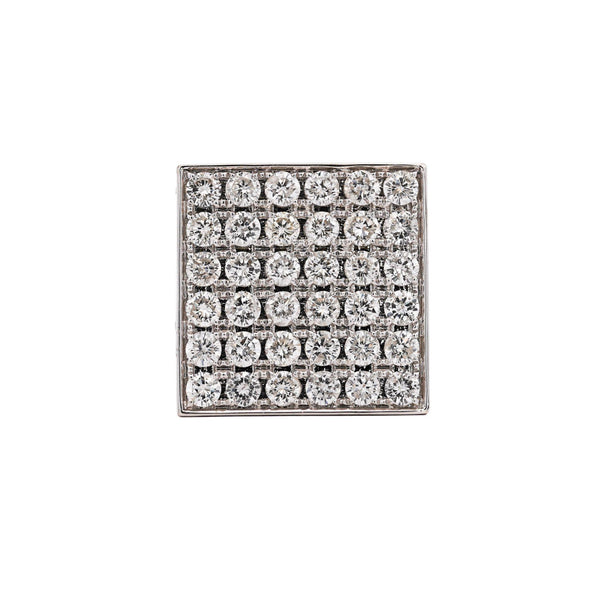 8.56 Carat Round Diamond Full Pave Square 18K White Gold Vintage Mens Ring