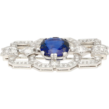 8.64 Carat AGL Certified Ceylon Cushion Cut Blue Sapphire and Diamond Brooch Pin – Assay Jewelers