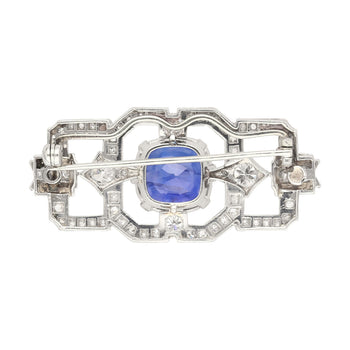8.64 Carat AGL Certified Ceylon Cushion Cut Blue Sapphire and Diamond Brooch Pin – Assay Jewelers