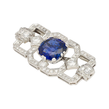 8.64 Carat AGL Certified Ceylon Cushion Cut Blue Sapphire and Diamond Brooch Pin – Assay Jewelers