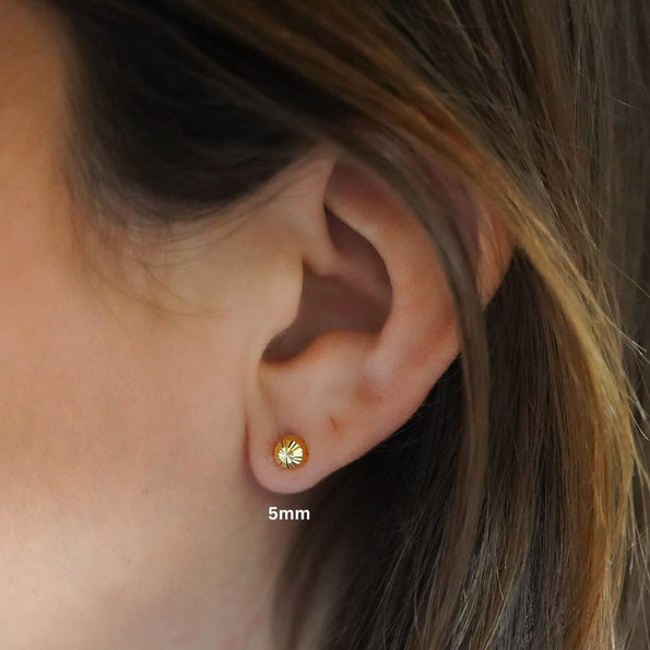 8mm Half Sphere Ball 14K Gold Diamond Cut Studs
