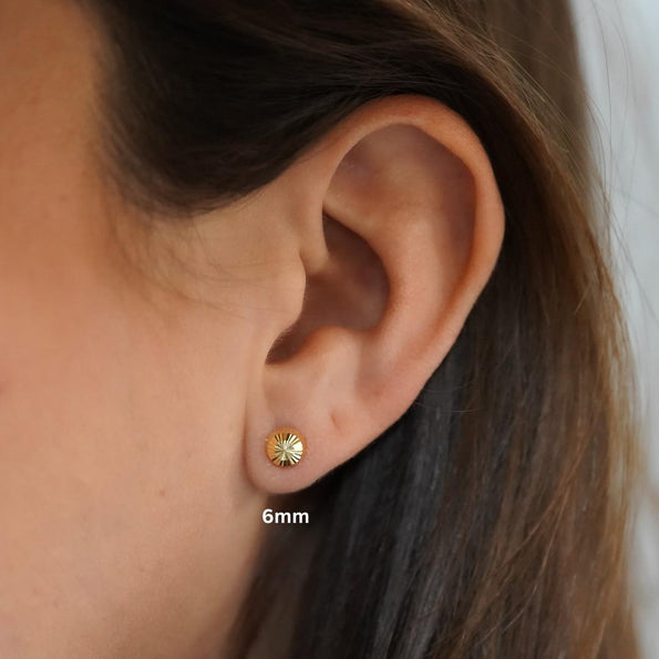 8mm Half Sphere Ball 14K Gold Diamond Cut Studs