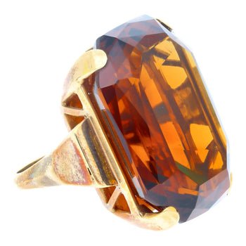 98.96 Carat Emerald Cut Citrine in 14K Yellow Gold Retro Ring – Assay Jewelers