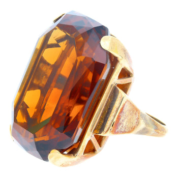 98.96 Carat Emerald Cut Citrine in 14K Yellow Gold Retro Ring – Assay Jewelers