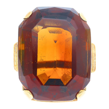 98.96 Carat Emerald Cut Citrine in 14K Yellow Gold Retro Ring – Assay Jewelers