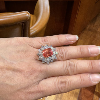 9.10 Carat Ceylon No Heat Padparadscha Pinkish Orange Sapphire and Diamond Ring – Assay Jewelers