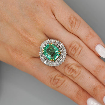 9.17 Carat Octagon Chivor Emerald & Diamond Palladium Ballerina Ring – Assay Jewelers