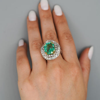 9.17 Carat Octagon Chivor Emerald & Diamond Palladium Ballerina Ring – Assay Jewelers