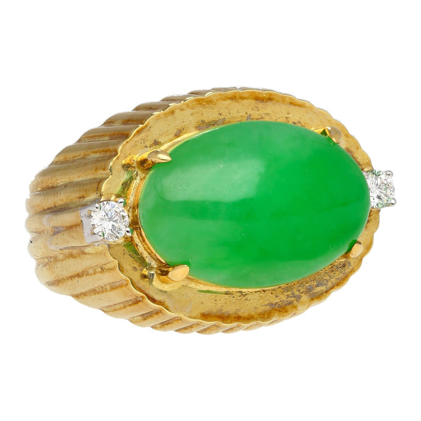 Bague en jadeite Fei Cui de type A de 9,40 carats et diamants en or texturé 18K