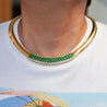 9.6 Carat Natural Emerald & Diamond Herringbone Style 18K Gold Necklace