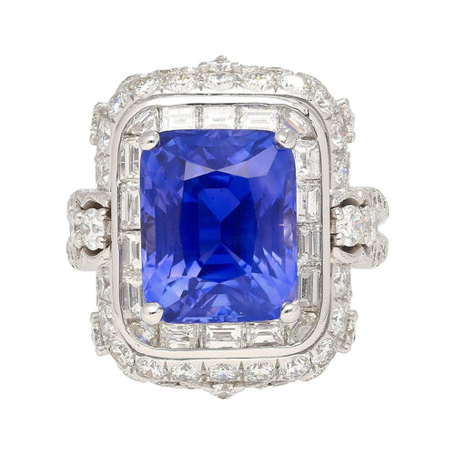 AGL Certified 10.10 Ct No Heat Ceylon Cornflower Blue Sapphire Diamond Ring
